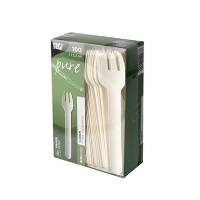 Papstar Gabeln aus Papier pure weiss Geschmacksneutral 100 Stück