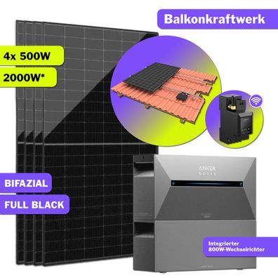 2000W Balkonkraftwerk Anker Solix Speicher 3.2kWh AIO mit Ziegeldach Montageset