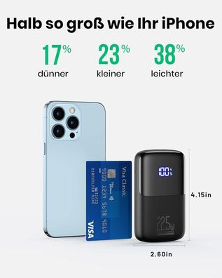 INIU Powerbank Akku 22,5 W PD 3.0 QC 4.0 Schnellladegerät LED Display 10000 mAh