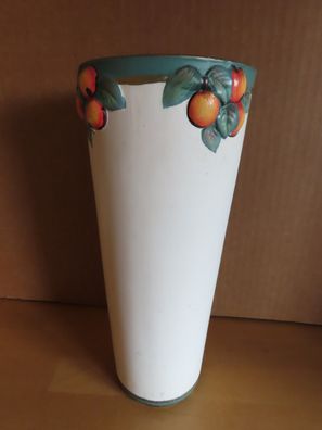 Vase Keramik beige mit grünem Rand und Äpfeln ca.28 cm H