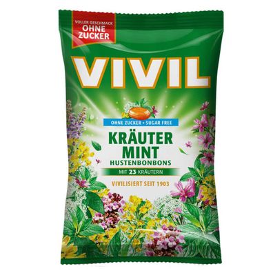 Vivil Hustenbonbons Kräuter Mint ohne Zucker einzeln verpackt 120g