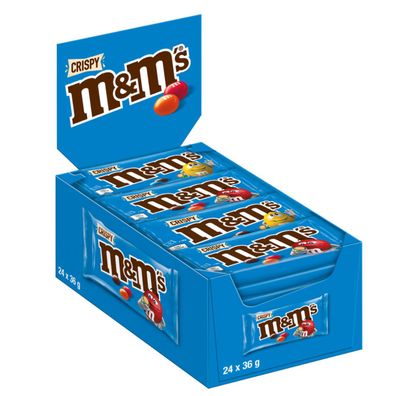 M&Ms Crispy Thekendisplay mit 24 Portionspackungen Milch Shoko 24x36g