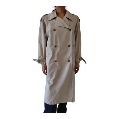 Vintage Trenchcoat 90s Mantel Lang Klassisch Baumwolle Beige S M