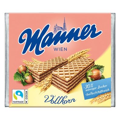 Manner knusprige Vollkorn Waffeln mit Füllung aus Halsenusscreme 75g