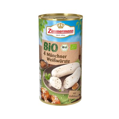 Zimmermann Bio Münchner Weißwürste 4 Stück ATG 250g Dose 597g