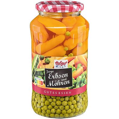 Hofgut Junge Erbsen sehr fein und Möhren im Glas vorgekocht 720ml