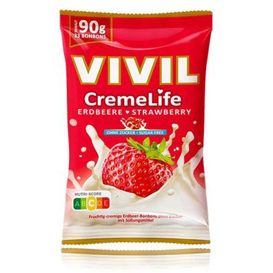 Vivil Creme Life Erdbeer fruchtige Lutschbonbons zuckerfrei 90g