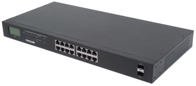 Intellinet 16-Port Gigabit Ethernet PoE+ Switch with 2 SFP Ports, LCD Display, ... ->