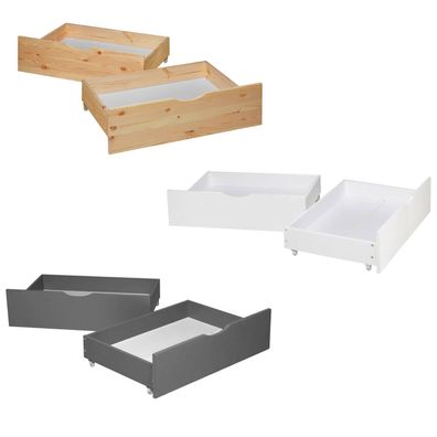 Bettkasten 2er Set Holz Aufbewahrung mit Rollen Bettschublade Bett Auszug Schublad