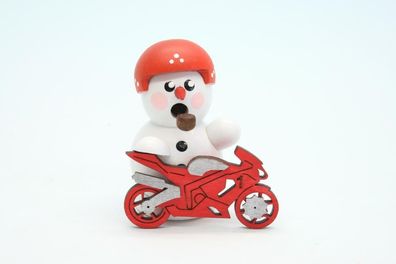 Räucherfigur Schneemann Biker rotes Motorrad bunt Höhe 8cm NEU Räuchermann Schnee