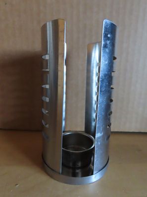 Teelichthalter Metall Säule mit vielen geraden Öffnungen silberfarben ca. 13,5 cm H