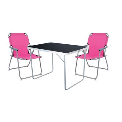 XL 3-tlg Camping Set Campingtisch Schwarz + 2 x Campingstuhl Klappstuhl Pink