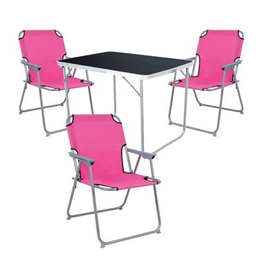 XL 4-tlg Camping Set Campingtisch Schwarz + 3 x Campingstuhl Klappstuhl Pink