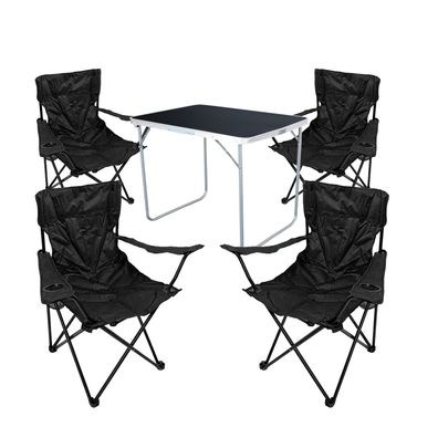 XL 5-tlg Camping Set Campingtisch Schwarz + 4 x Campingstuhl Klappstuhl Schwarz