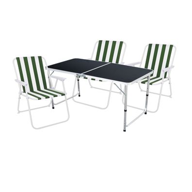 4-teiliges Campingmöbel Set grün-weiß Tisch schwarz Alu Camping 120x60x58/70cm