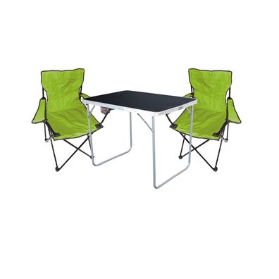 3-tlg Camping Set Campingtisch Schwarz + 2 x Campingstuhl Klappstuhl Limegrün