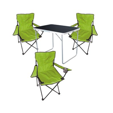 4-tlg Camping Set Campingtisch Schwarz + 3 x Campingstuhl Klappstuhl Limegrün