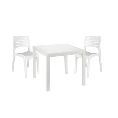 Mojawo 3-tlg Gartengarnitur Kunststoff Bistrotisch 79x79cm Weiß + 2 Stapelstühle