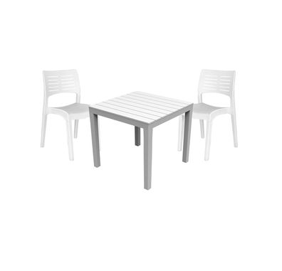 Mojawo 3-tlg Gartengarnitur Kunststoff Bistrotisch 78x78cm Weiß + 2 Stapelstühle