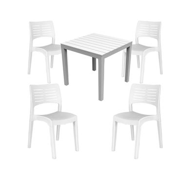 Mojawo 5-tlg Gartengarnitur Kunststoff Bistrotisch 78x78cm Weiß + 4 Stapelstühle