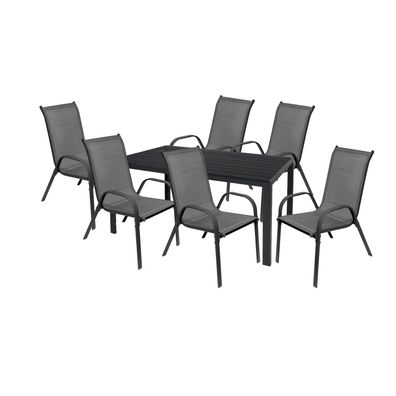 7-tlg Gartengarnitur Gartenmöbel Non-Wood 150x80cm Gartentisch Anthrazit/Schwarz