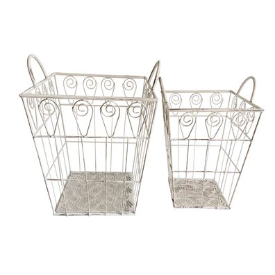 Obstschale Metallschale Dekokorb Metallkorb Set 2-teilig Antik Weiß