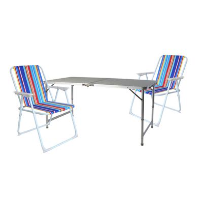 3-tlg. Campingmöbel Set Aluminium Tragegriff Campingtisch + 2 Klappstühle Textil