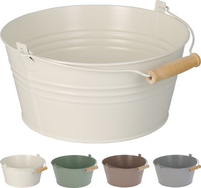 4er Blumentopf mit Henkel + Holzgriff Pflanzgefäß Balkontopf verzinkt Ø22xH10cm
