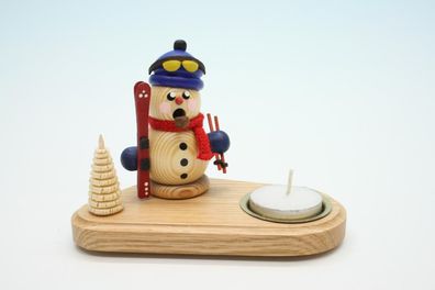 Kerzenhalter mit Teelicht und Schneemann natur Höhe 14cm NEU Kerze Kerzenlicht Te