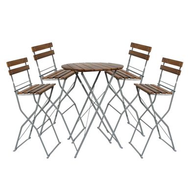 Biergarten Set Biergartengarnitur Stehtisch + 4 Hochstühle Akazie 80x80x110cm