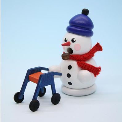 Räucherfigur Schneemann Rolli mit Rollator bunt Höhe 8cm NEU Räuchermann Schnee R