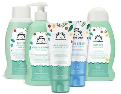 Mama Bär Baby Pflegepaket: Premium Shampoo, Schutzcreme, Pflegeöl & Gesichts-/Körperc