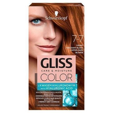 Schwarzkopf Gliss Color Haarfarbe Dunkles Kupferblond 7-7 mit Hyaluronsäure - 200ml