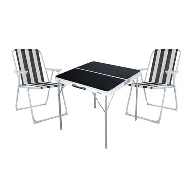 3-tlg. Campingmöbel Set Aluminium Tragegriff Campingtisch + 2 Klappstühle Textil