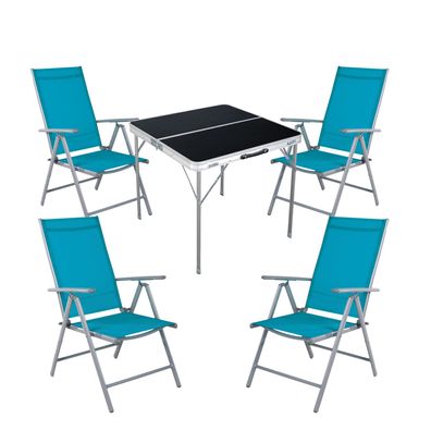 5-tlg. Campingmöbel Set Alu Tragegriff Campingtisch + 4 Stk. Klappstühle petrol