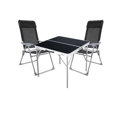 Mojawo® 3-tlg. Campinggarnitur Campingmöbel schwarz Klapptisch + 2 Klappstühle