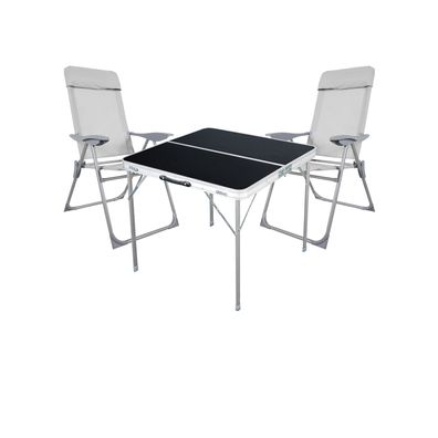 Mojawo® 3-tlg. Campinggarnitur Campingmöbel schwarz Klapptisch + 2 Klappstühle