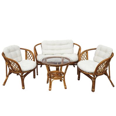 Gartensitzgruppe Echtes Rattan Bahama 10-tlg natur Gartengarnitur Gartensessel