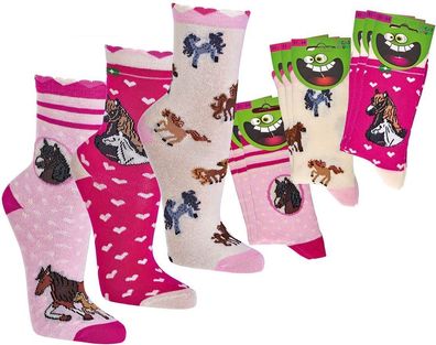 SOCKS PUR KINDER SOCKEN „Romantik Pferde“ mit Softrand 3 Paar