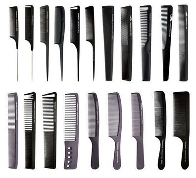 Set mit 20 Carbon-Friseurkämmen zum Haarschneiden schwarz