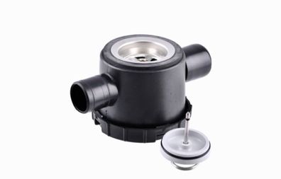 Siphon schwarz 39mm mit 2 Zugängen Ablauf Stöpsel + Stift, Rohrsystem 72840p NEU