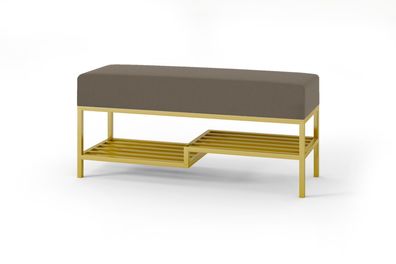 BETTSO-Bequeme graubraune Sitzbank mit goldenem Gestell und Ablagefläche MELLO 80