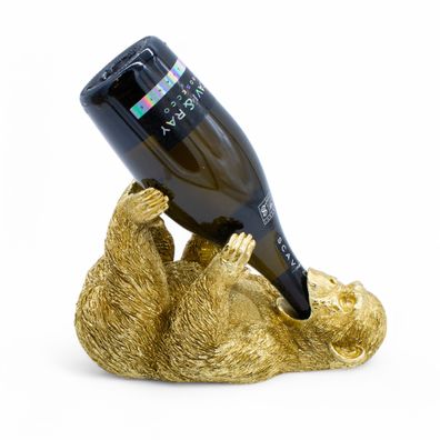 Deko Weinflaschenhalter Affe gold 27x15 cm - Likör Flaschen Halter Wein Ständer