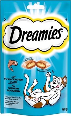 Dreamies mit Lachs für Katzen leckerer Snack im Frischebeutel 60g