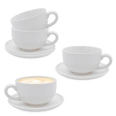 Cappuccino Tasse & Untertasse 200 ml - 4er Set weiß - Kaffee Becher Kaffeetasse