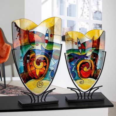 Gilde GlasArt Vase "Verona" bunt auf schwarzem Metallfuß H: 58 cm B: 35 cm T: 10