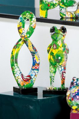 Gilde Skulptur Frosch "Street Art" bunt auf schwarzer Base, Artist-Design H: 30.50