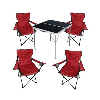 4-tlg. rot Campingmöbel Set Tisch mit Tragegriff + 3 Campingstuhl mit Tasche