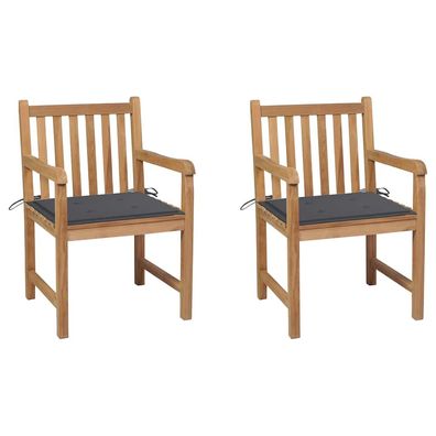 vidaXL Gartenstühle 2 Stk. mit Anthrazit Kissen Massivholz Teak