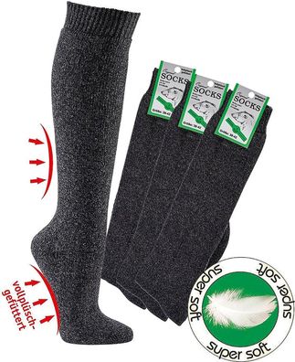 SOCKS PUR Vollplüsch-Thermo-Kniestrümpfe mit Schafwolle ohne Gummidruck 3 PAAR